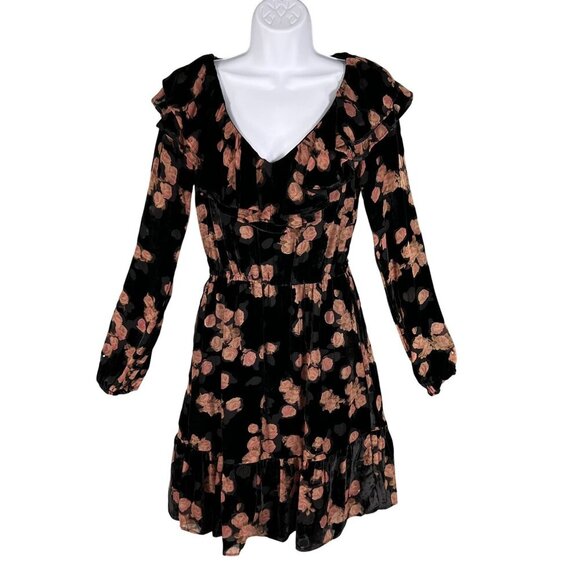 MICHAEL Michael Kors S Velvet Burnout Floral Long Sleeve Ruffle Silk Blend Dress - Picture 8 of 16